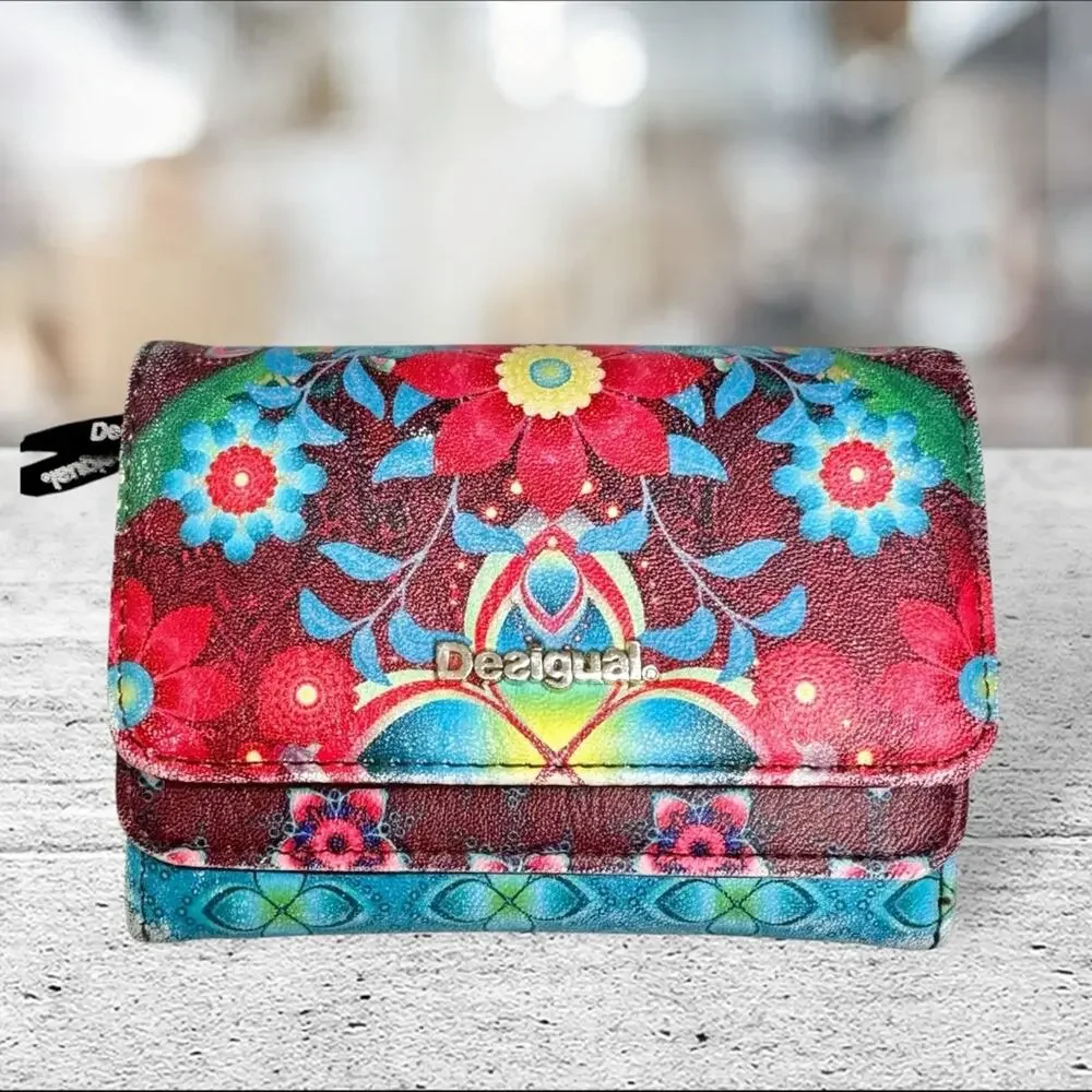 Desigual Wallet Compact Colorful Vibrant Abstract Floral